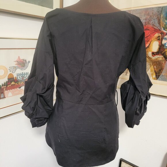 Eshakti Black Crisp Cotton V-neck Shaped Blouse Size L/12